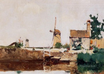 John Henry Twachtman Painting - Windmills Dordrecht John Henry Twachtman